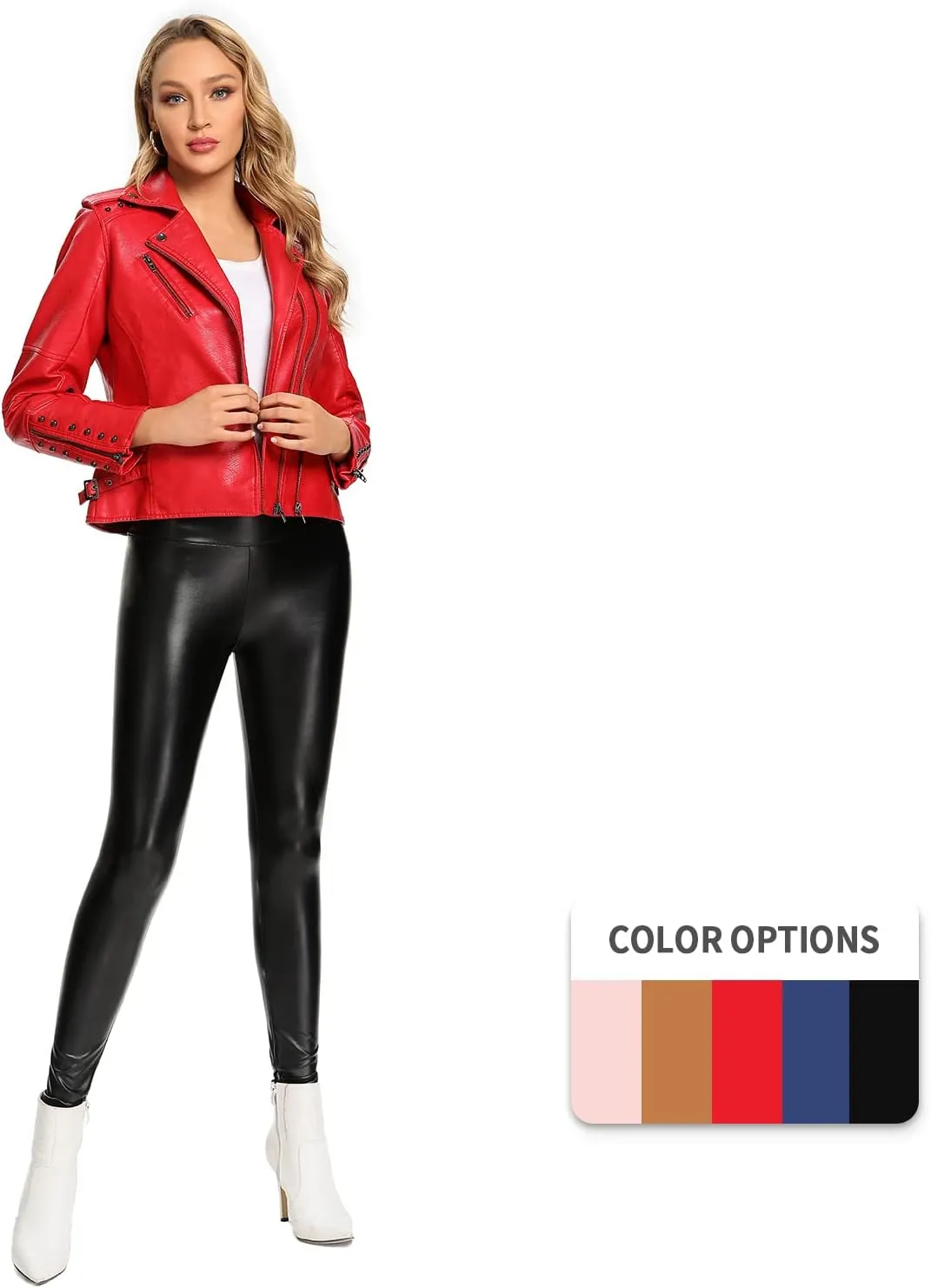 S P Y M Womens Faux Leather Jacket, Double Zip Up Coat, Moto Biker Outwear with Rivets, Regular and Plus Size