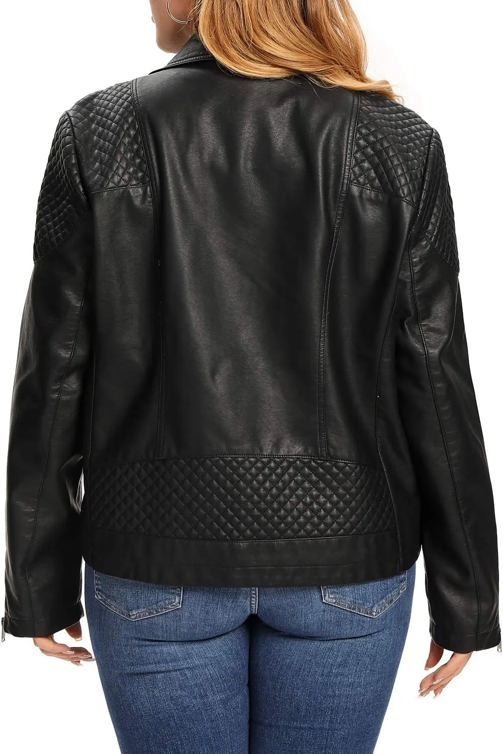 S P Y M Womens Faux Leather Jacket, Moto Biker Coat, Quilted Zip Up Outwear
