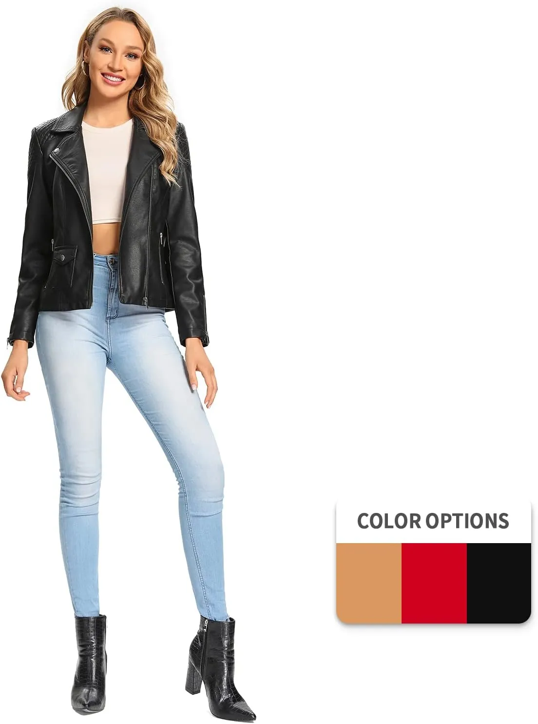 S P Y M Womens Faux Leather Jacket, Moto Biker Coat, Quilted Zip Up Outwear
