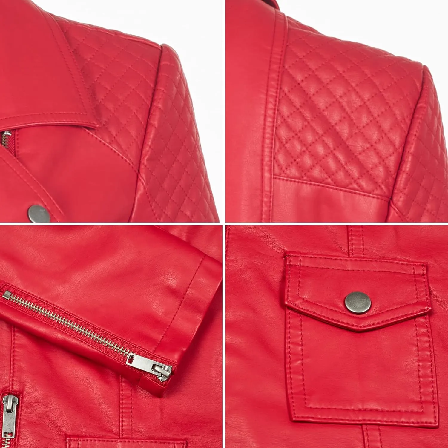 S P Y M Womens Faux Leather Jacket, Moto Biker Coat, Quilted Zip Up Outwear
