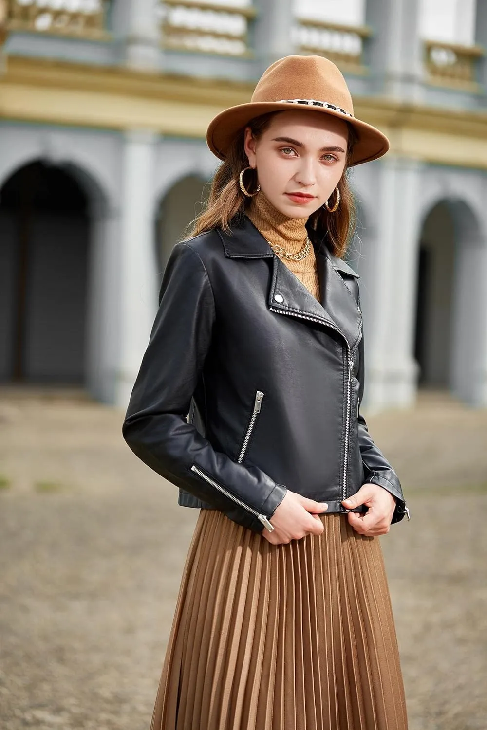 S P Y M Womens Faux Leather Jacket, Moto Biker Suede Coat