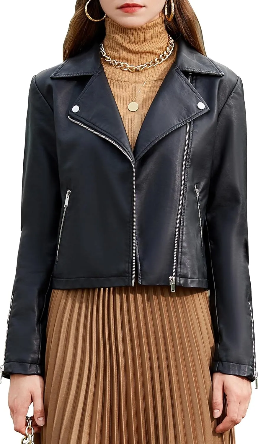 S P Y M Womens Faux Leather Jacket, Moto Biker Suede Coat