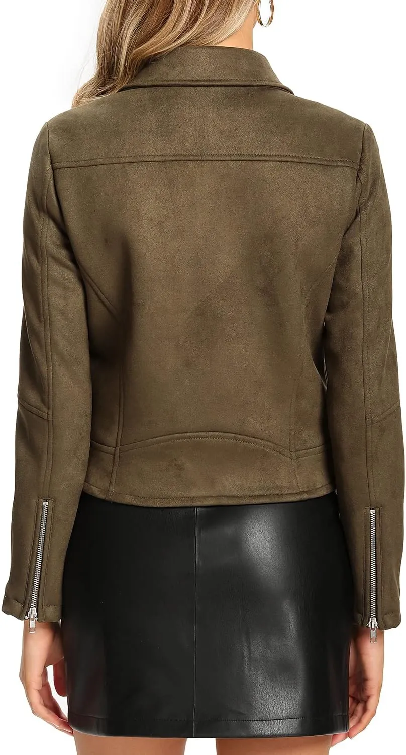 S P Y M Womens Faux Leather Jacket, Moto Biker Suede Coat