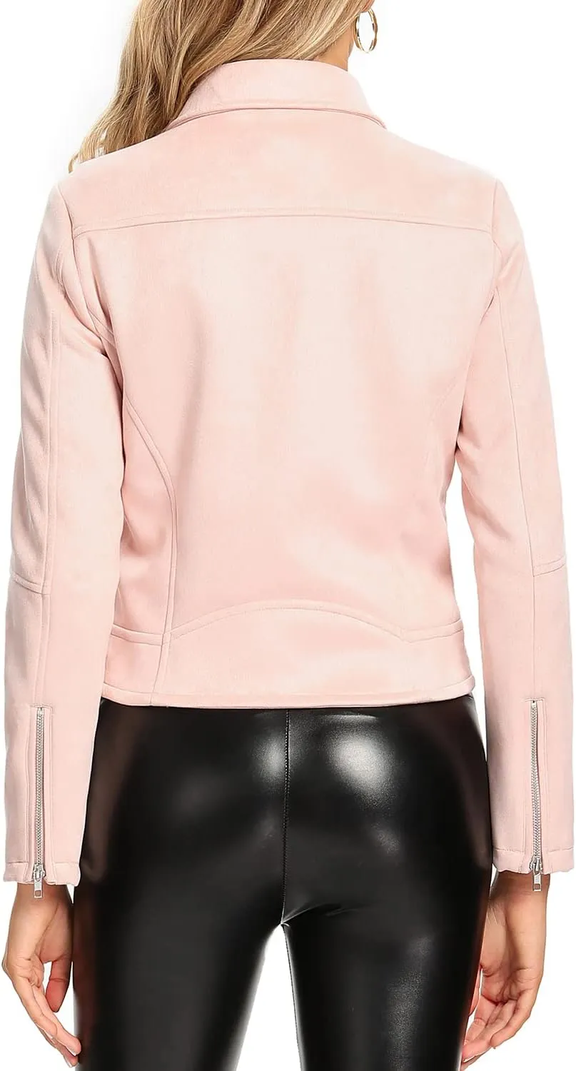 S P Y M Womens Faux Leather Jacket, Moto Biker Suede Coat