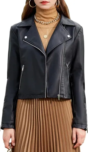 S P Y M Womens Faux Leather Jacket, Moto Biker Suede Coat