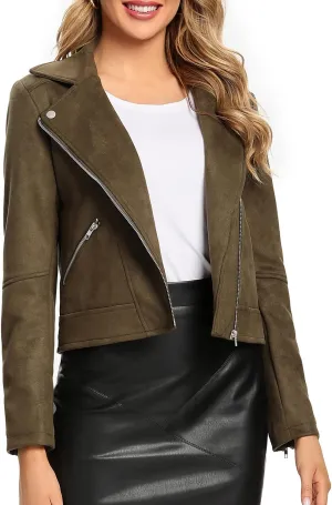 S P Y M Womens Faux Leather Jacket, Moto Biker Suede Coat