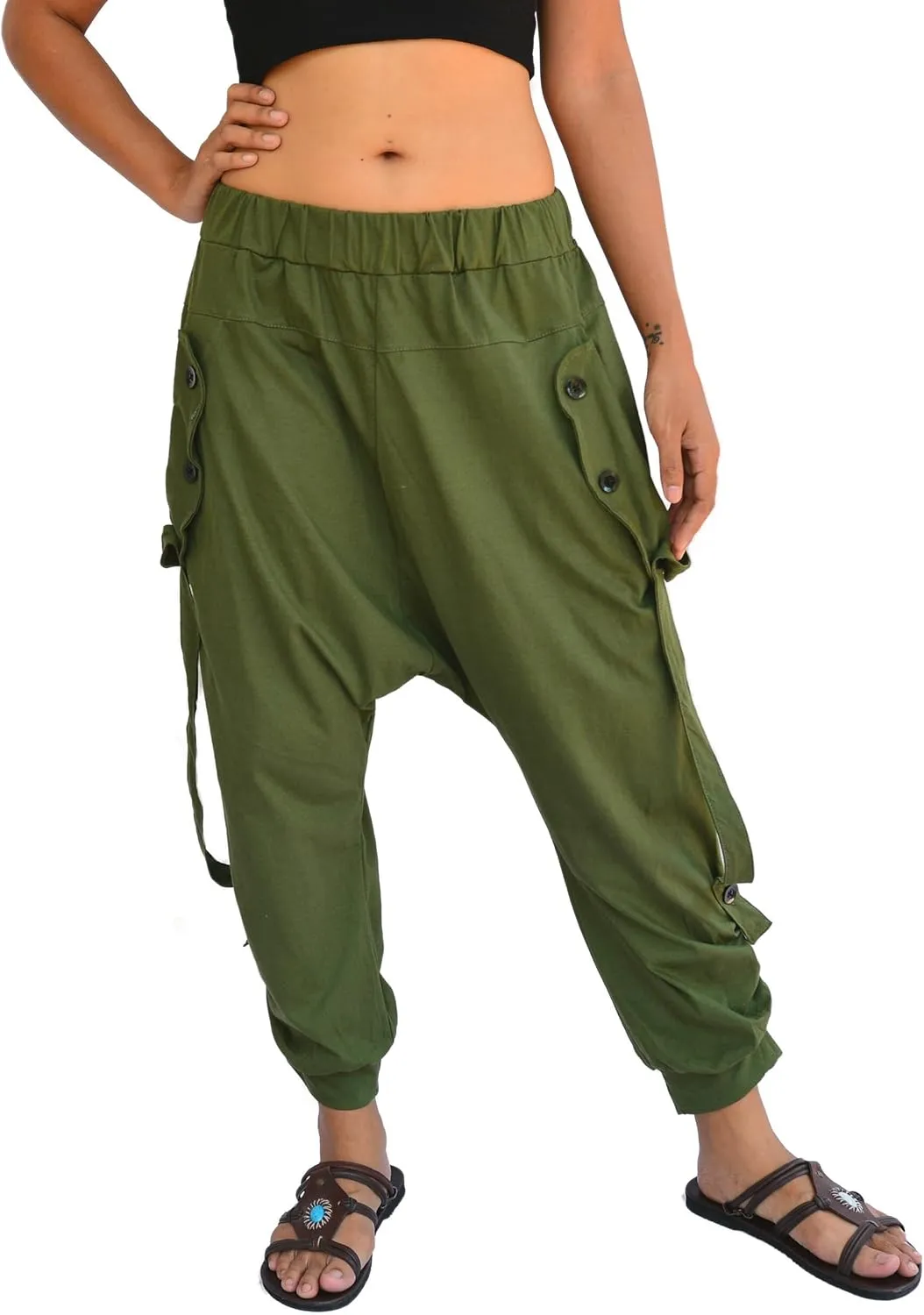 Sakoonee Harem Pants Men Women Casual Yoga Capri Lounge Trousers, Shorts 2 Pockets, Elastic Waist