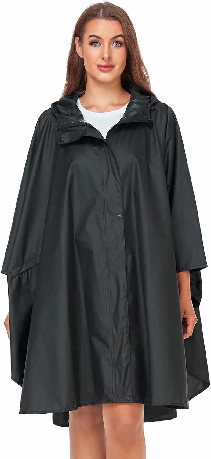 SaphiRose Unisex Rain Poncho Hooded Waterproof Raincoat for Adults Women