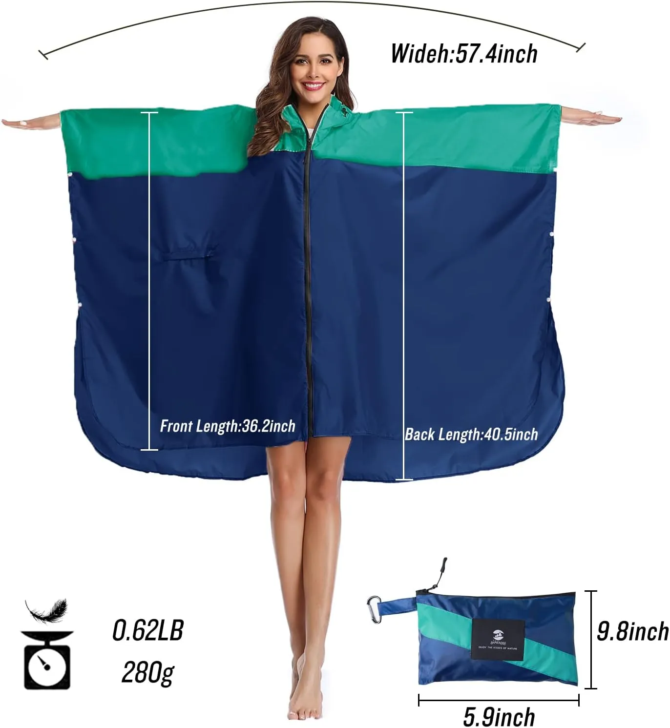 SaphiRose Unisex Rain Poncho Hooded Waterproof Raincoat for Adults Women