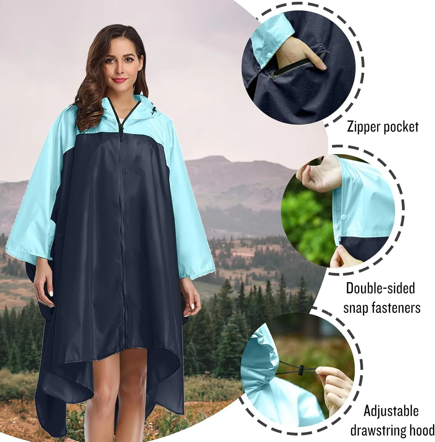 SaphiRose Unisex Rain Poncho Hooded Waterproof Raincoat for Adults Women