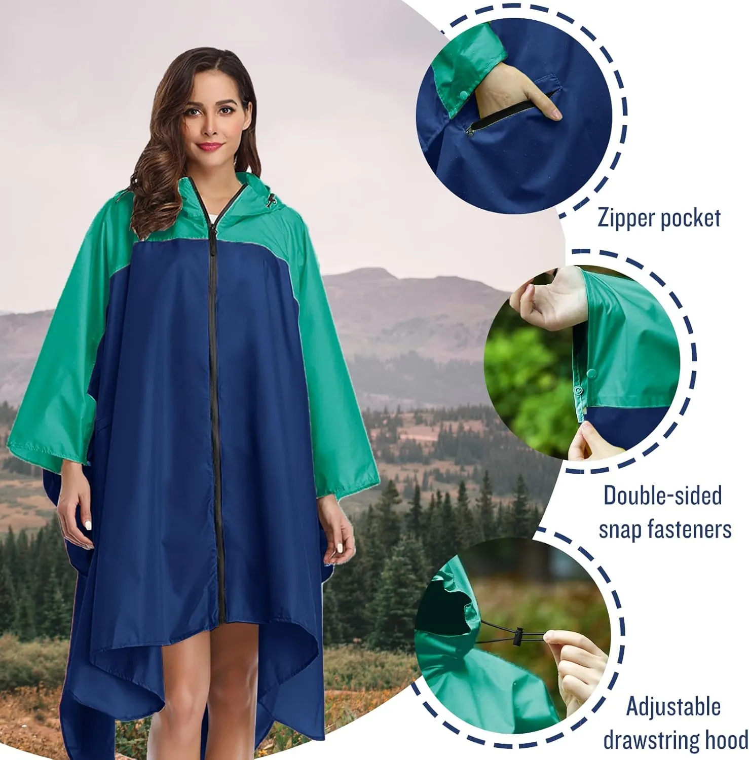 SaphiRose Unisex Rain Poncho Hooded Waterproof Raincoat for Adults Women