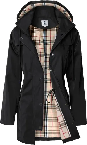 SaphiRose Women's Long Hooded Rain Jacket Outdoor Raincoat Windbreaker