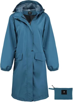 SaphiRose Women's Long Rain Jacket Waterproof Lightweight Hooded Raincoat Packable Knee Length Rain coat
