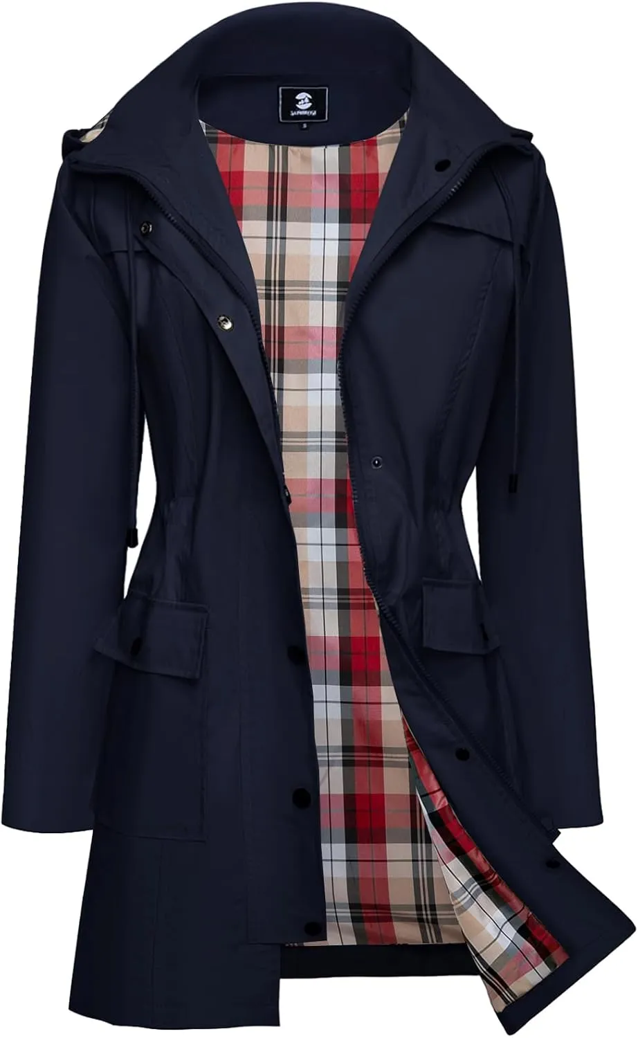 SaphiRose Women's Waterproof Rain Jacket Lightweight Raincoat Hooded Windbreaker Trench Coat