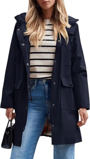 SaphiRose Women's Waterproof Rain Jacket Lightweight Raincoat Hooded Windbreaker Trench Coat