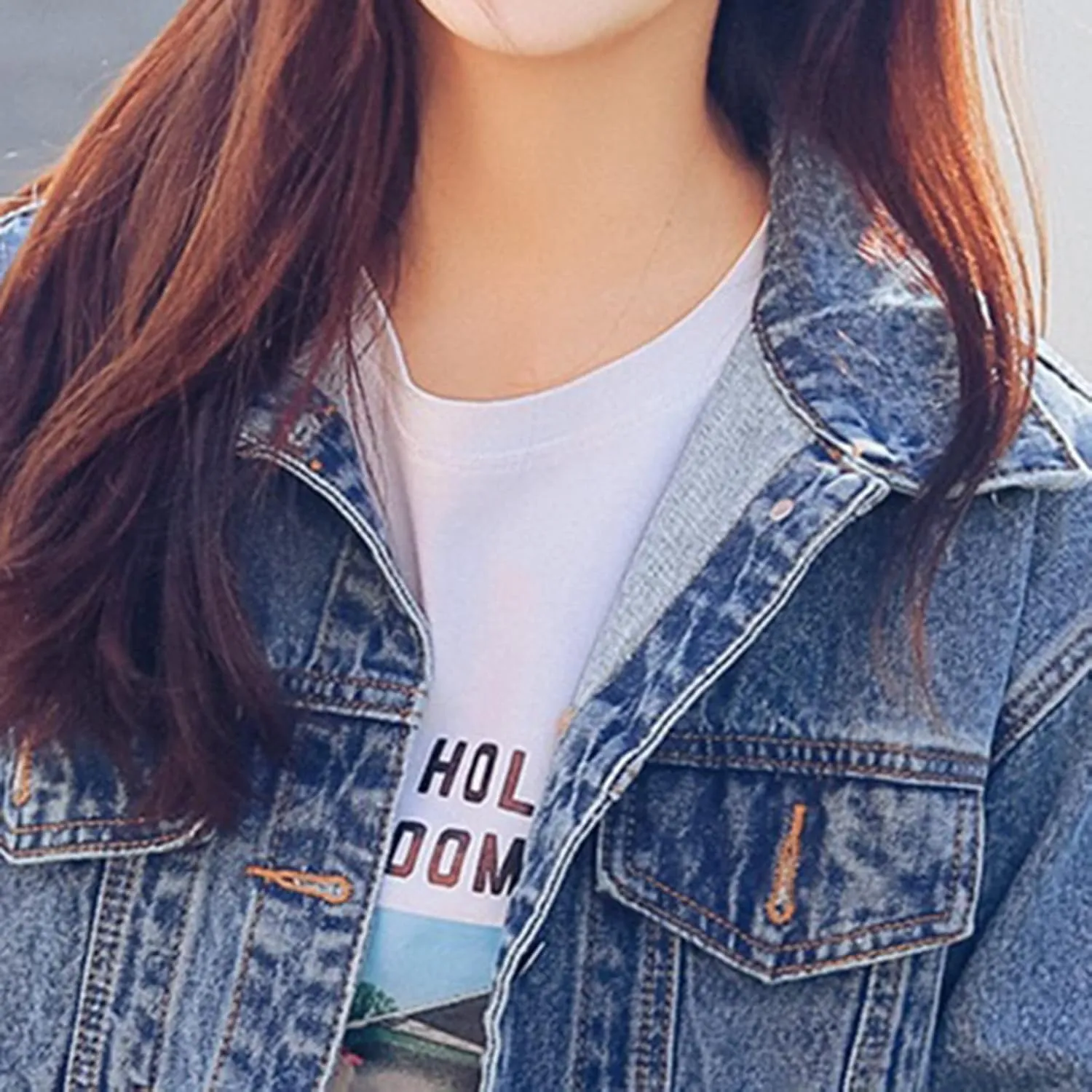 Saukiee Oversized Denim Jacket Distressed Boyfriend Jean Coat Jeans Trucker Jacket for Women Girls