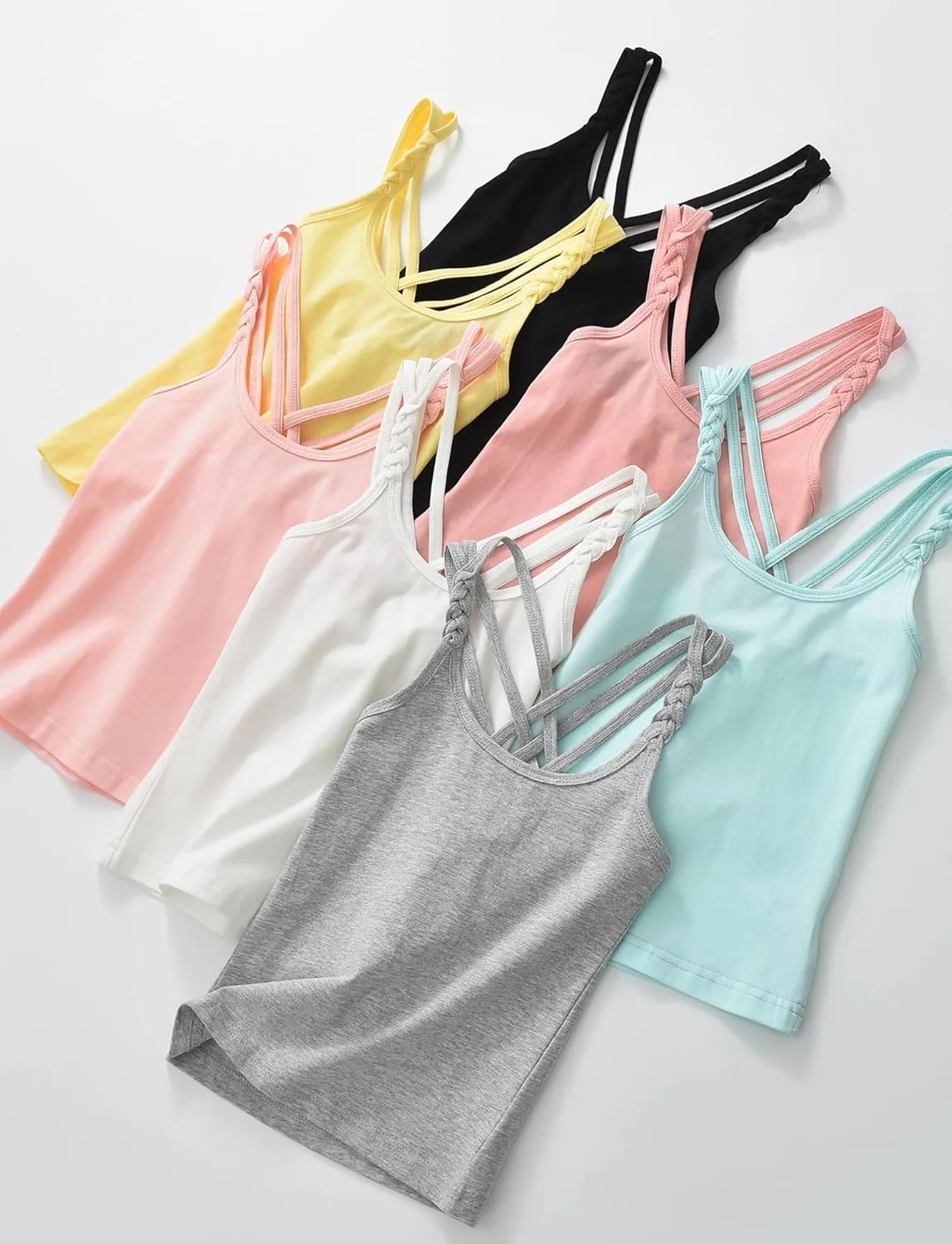 SEAUR 3 Pieces Girls Dance Tank Tops Twist Sleeve Racerback Camisole Ballet Undershirts Cotton Crop Top