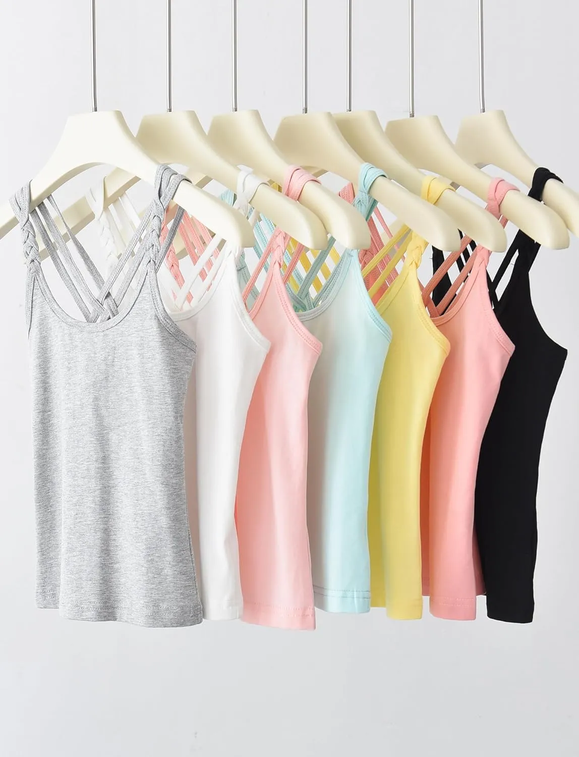 SEAUR 3 Pieces Girls Dance Tank Tops Twist Sleeve Racerback Camisole Ballet Undershirts Cotton Crop Top