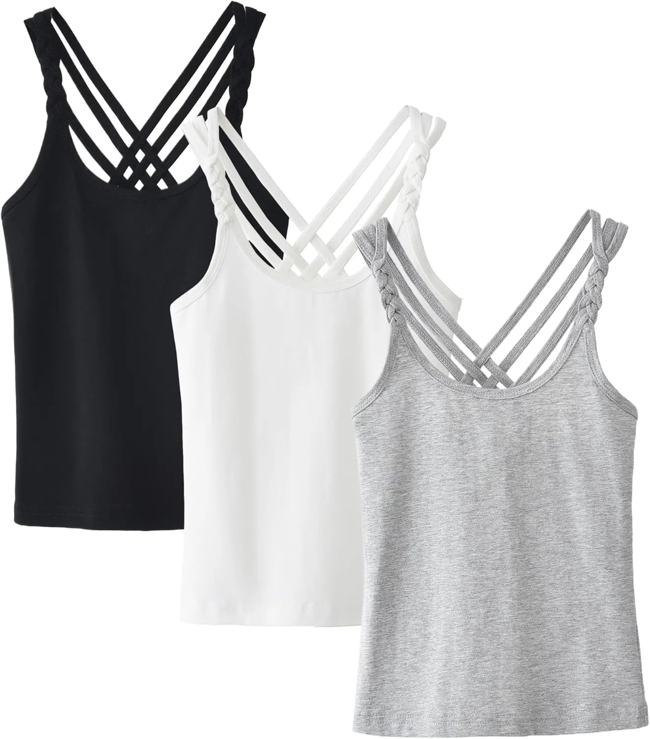 SEAUR 3 Pieces Girls Dance Tank Tops Twist Sleeve Racerback Camisole Ballet Undershirts Cotton Crop Top
