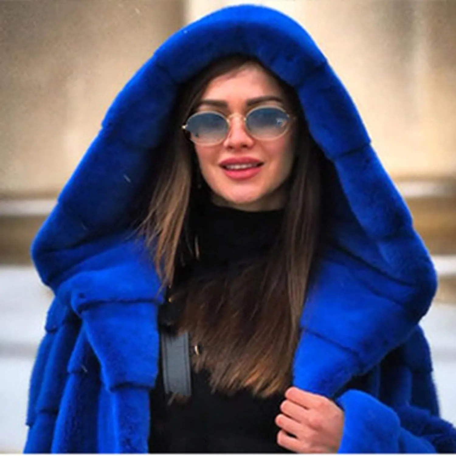 SERYU Womens Thick Faux Fur Coat Solid Color Big Hooded Parka Overcoat Winter Long Coat Jacket
