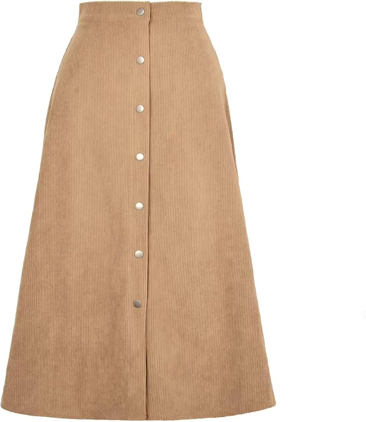 Shefae Women's Corduroy Midi Long Skirt Button Front High Waist A-Line Skirt