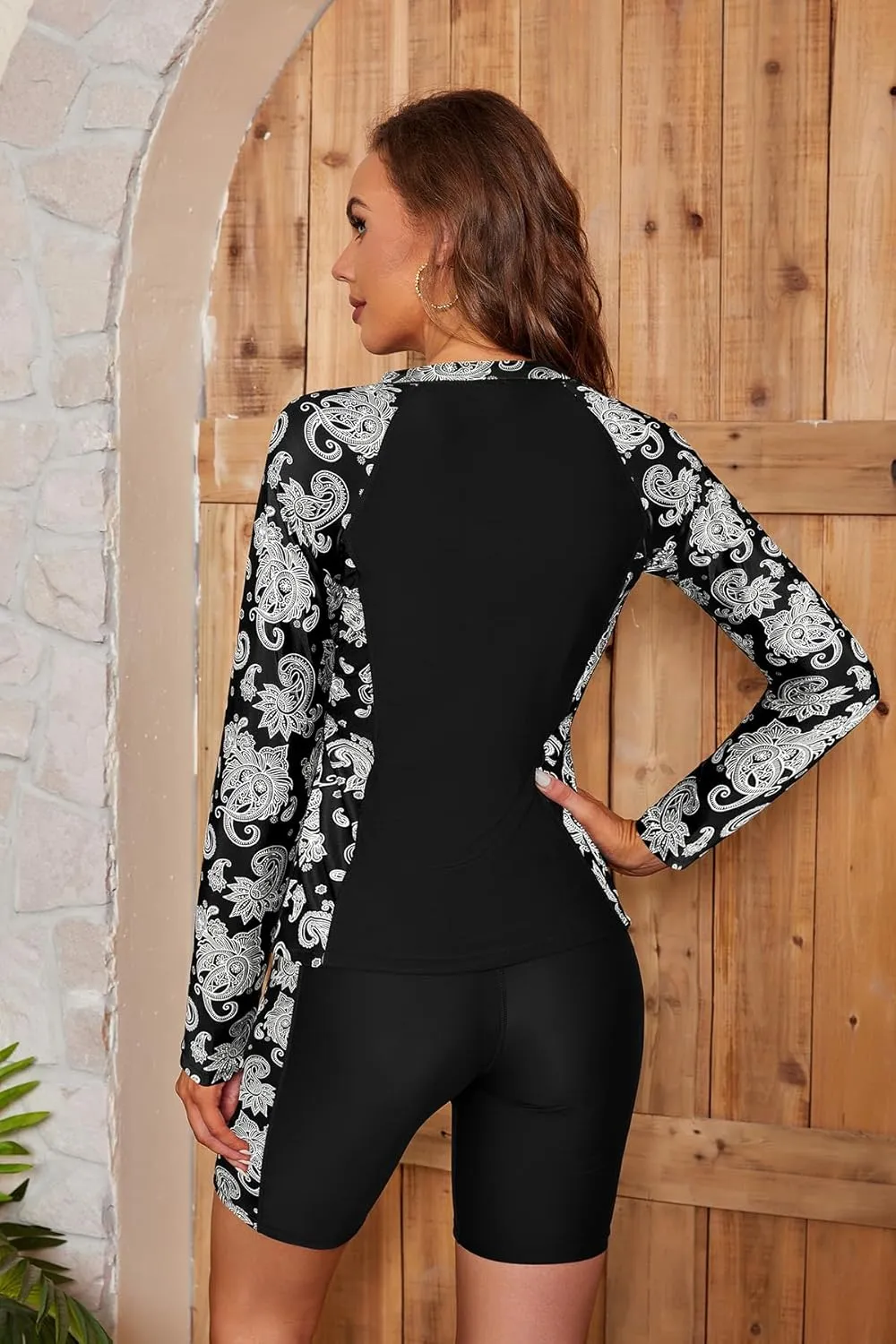 SHEKINI Women's 3 Piece Rash Guard Long Sleeve Swimsuits Zip Bathing Suits with Pants UPF 50  Shirt