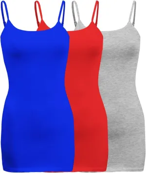 ShezPretty 3-Pack - Women's Basic Cami with Adjustable Spaghetti Straps Tank Top