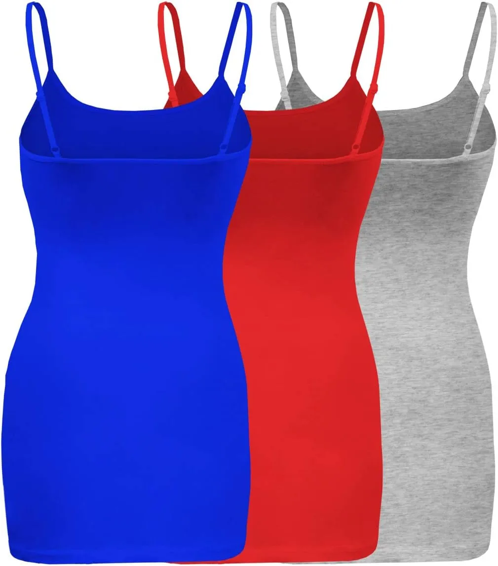 ShezPretty 3-Pack - Women's Basic Cami with Adjustable Spaghetti Straps Tank Top