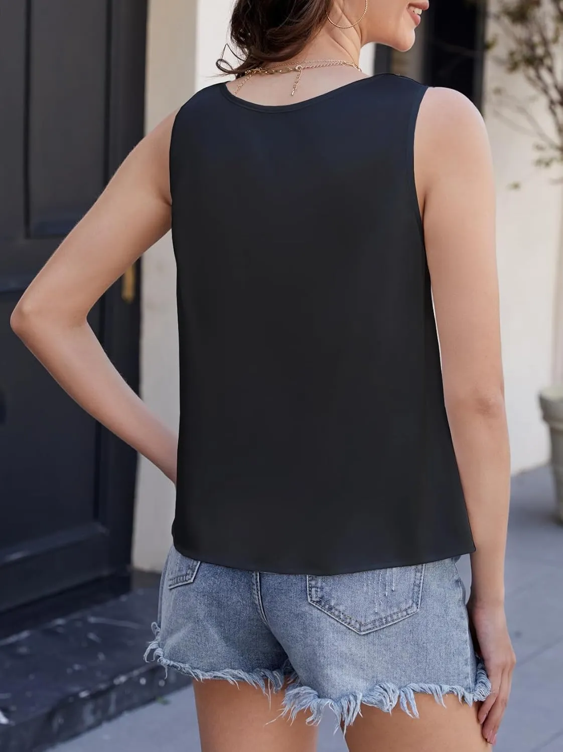 Silk Satin Tank Tops for Women Camisole Crew Neck Sleeveless Cami Summer 2025