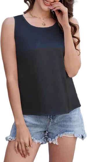 Silk Satin Tank Tops for Women Camisole Crew Neck Sleeveless Cami Summer 2025