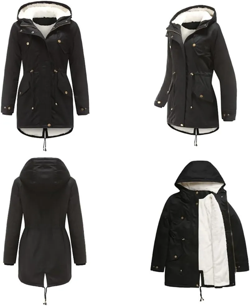Sister Amy Women Trench Coat Fleece-Lined Mid-length Jacket with Detachable Collar