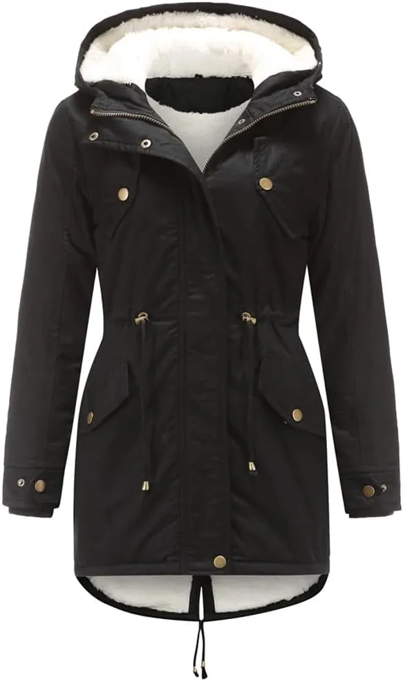 Sister Amy Women Trench Coat Fleece-Lined Mid-length Jacket with Detachable Collar