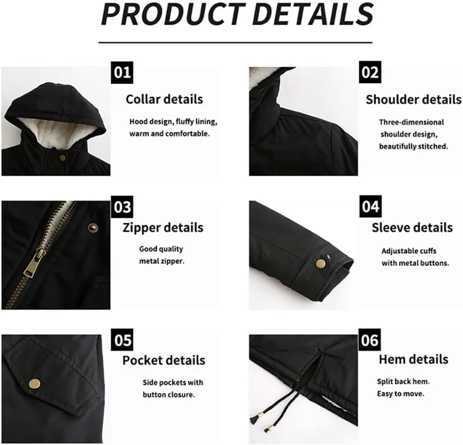Sister Amy Women Trench Coat Fleece-Lined Mid-length Jacket with Detachable Collar