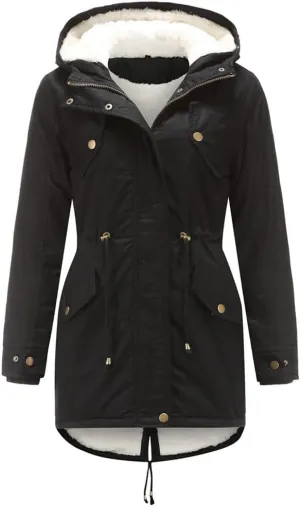 Sister Amy Women Trench Coat Fleece-Lined Mid-length Jacket with Detachable Collar