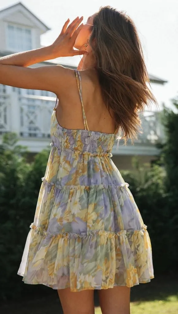 Sister Amy Women's Summer Floral Mini Dress Boho Flowy Skater Dresses Short Sleeveless Ruffle Spaghetti Strap Dress