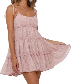 Sister Amy Women's Summer Floral Mini Dress Boho Flowy Skater Dresses Short Sleeveless Ruffle Spaghetti Strap Dress