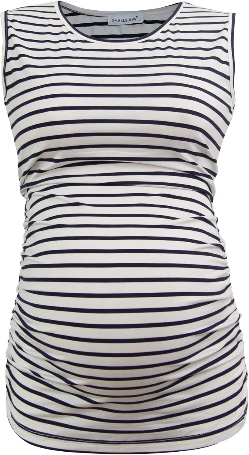 Smallshow Women's Maternity Tank Tops Sleeveless Ruched Pregnancy Clothes 3-Pack