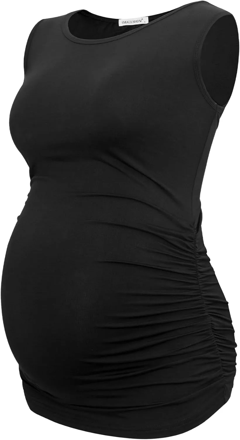 Smallshow Women's Maternity Tank Tops Sleeveless Ruched Pregnancy Clothes 3-Pack