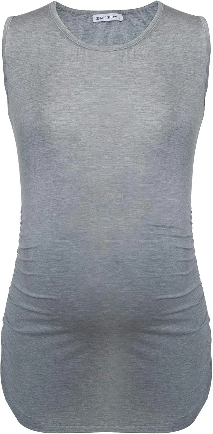 Smallshow Women's Maternity Tank Tops Sleeveless Ruched Pregnancy Clothes 3-Pack