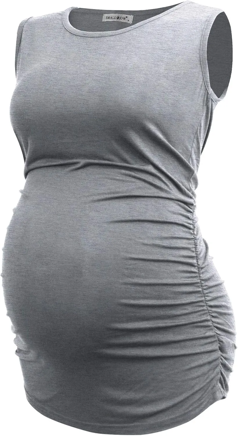 Smallshow Women's Maternity Tank Tops Sleeveless Ruched Pregnancy Clothes 3-Pack