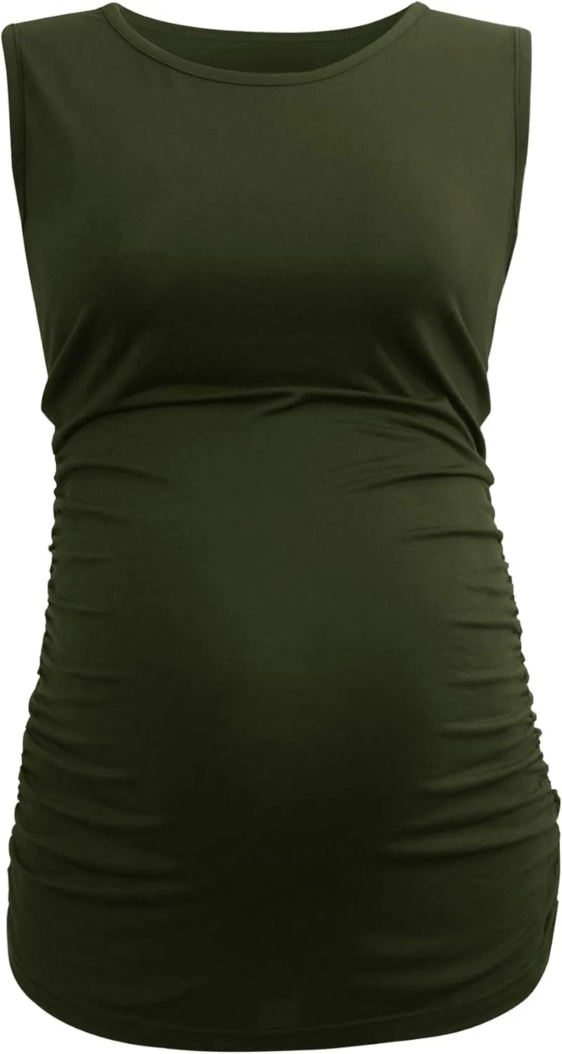 Smallshow Women's Maternity Tank Tops Sleeveless Ruched Pregnancy Clothes 3-Pack