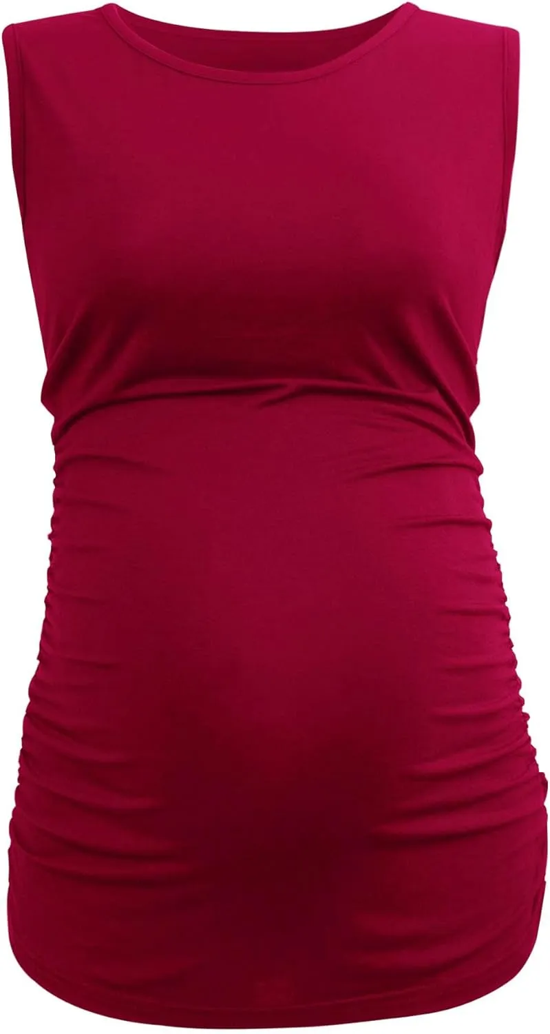 Smallshow Women's Maternity Tank Tops Sleeveless Ruched Pregnancy Clothes 3-Pack