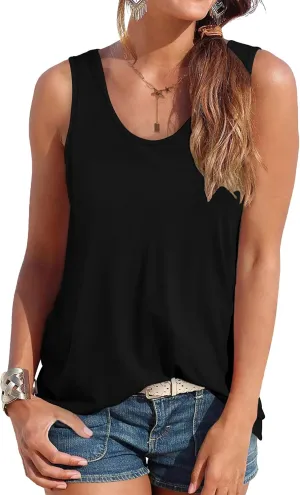 Smile Fish Women Scoop Neck Flowy Loose Fit Tank Top Sleeveless Summer Tops Shirts