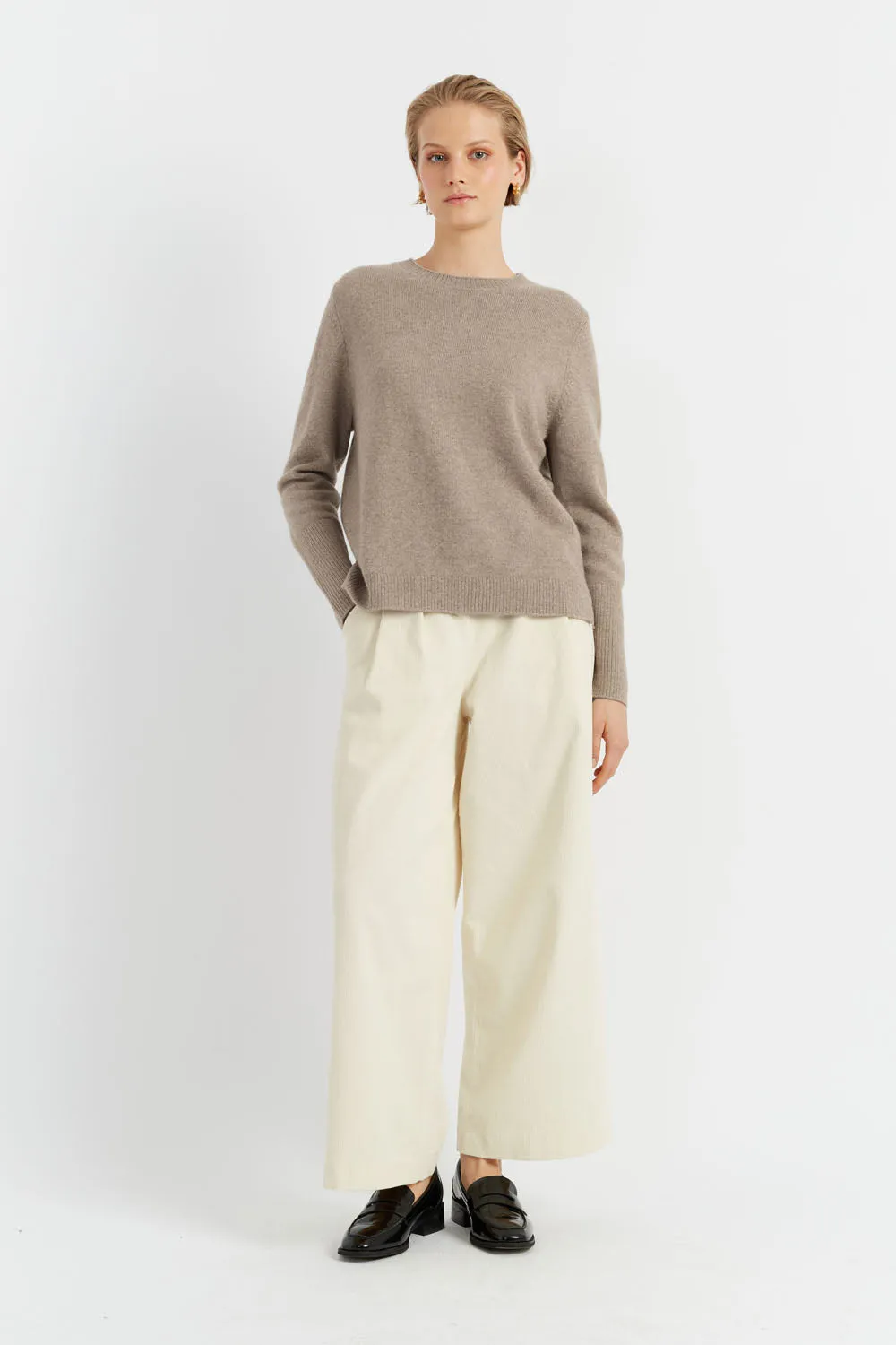 Soft-Truffle Pure Cashmere Boxy Sweater