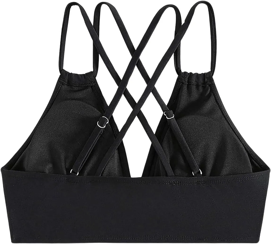 SOLY HUX Women's Bikini Tops V Neck Criss Cross Back Spaghetti Strap Padded Bathing Suit Swim Top Only