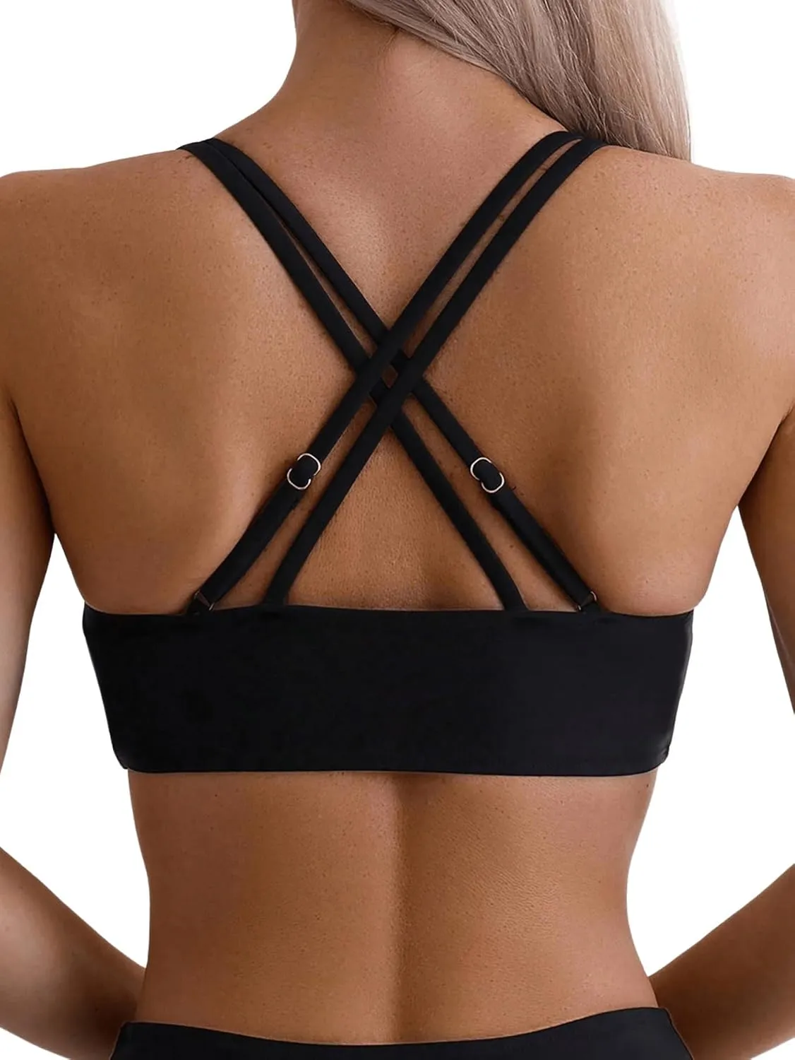 SOLY HUX Women's Bikini Tops V Neck Criss Cross Back Spaghetti Strap Padded Bathing Suit Swim Top Only
