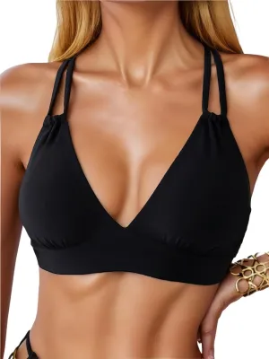 SOLY HUX Women's Bikini Tops V Neck Criss Cross Back Spaghetti Strap Padded Bathing Suit Swim Top Only