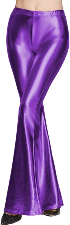 SOMTHRON Women's Elastic Waist Shinny Wide Leg Leggings Trousers High Waist Stretchy Leather Bell Bottoms Flare Pants