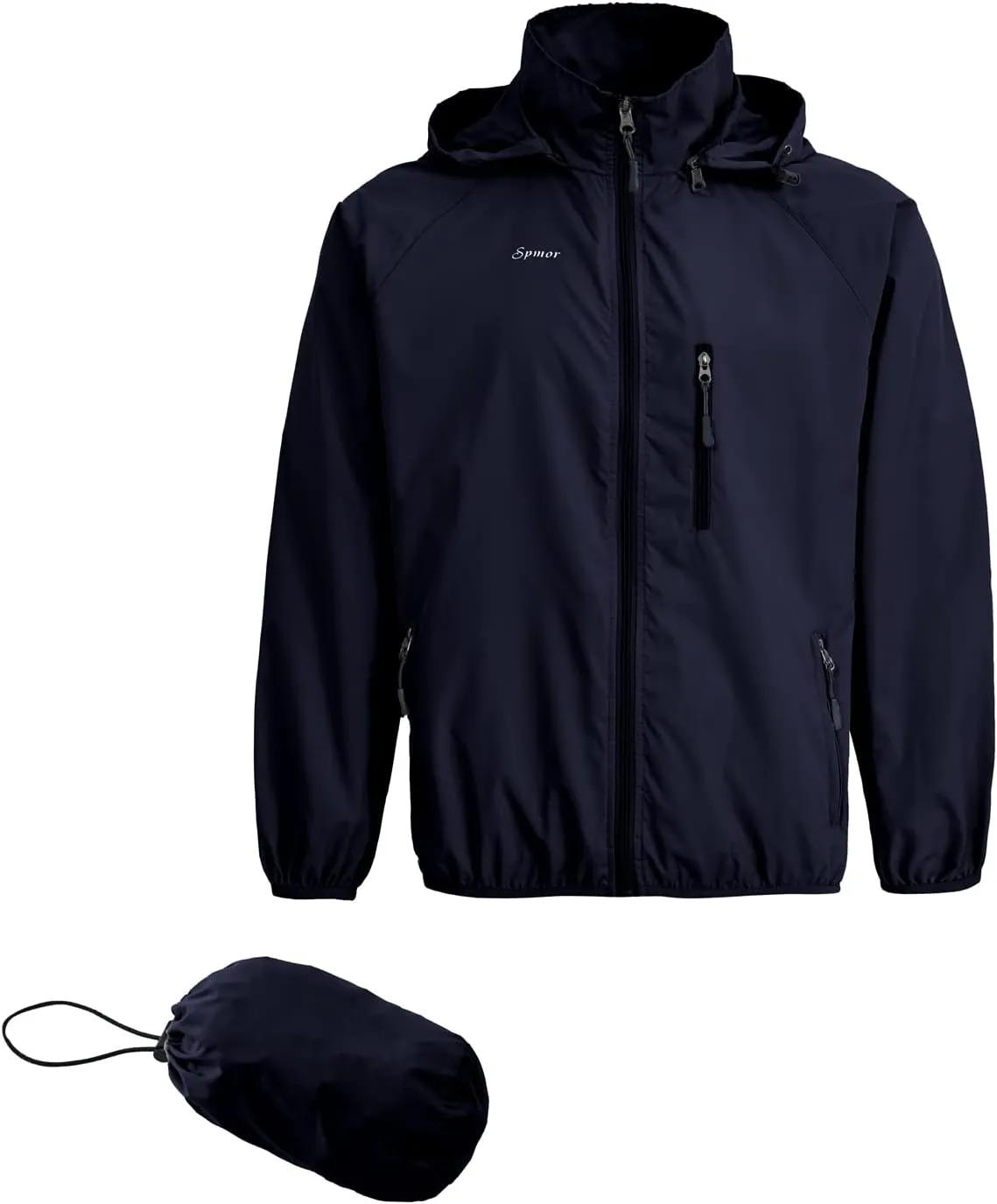 Spmor Men's Lightweight Waterproof Jacket Packable Windbreaker Running Coat