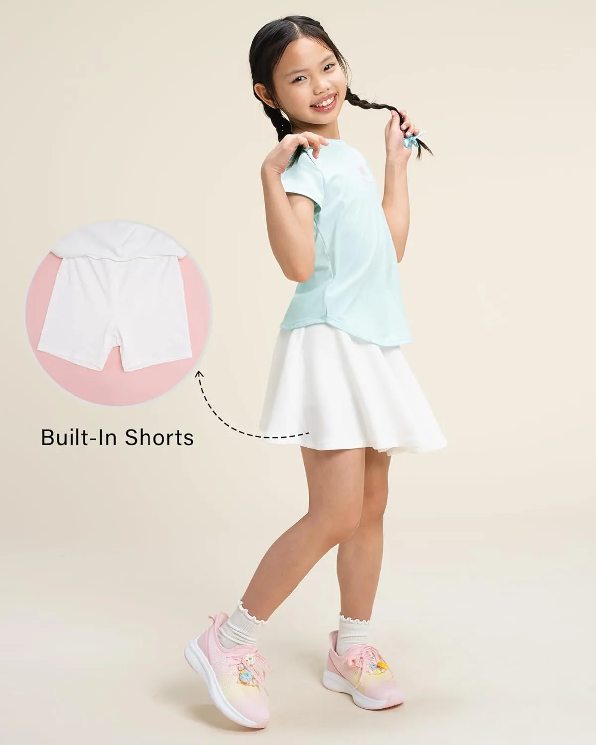 Stelle Girls Skirt Casual Flare Plain Pleated Stretch Waist Skater Skirts Uniform Skorts with Built in Shorts 5-15 Years